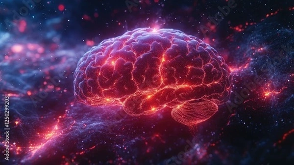Fototapeta Glowing brain in a cosmic environment, symbolizing neural connections and creativity