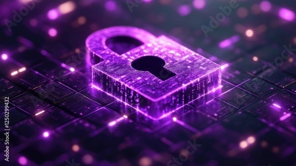 Fototapeta Digital lock symbolizing cybersecurity in a futuristic, tech-inspired environment with glowing elements