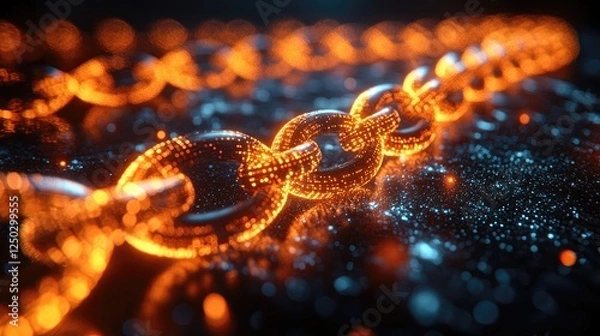 Fototapeta Glowing orange chain links intertwined on a shimmering surface, evoking a sense of connection