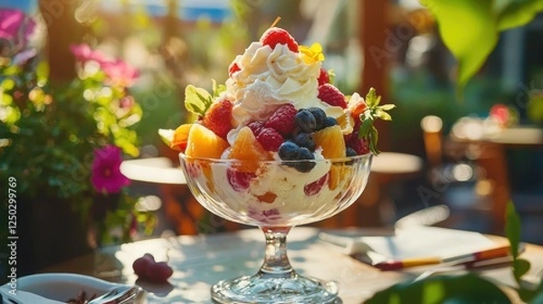 Obraz Refreshing Ice Cream Sundae on Patio