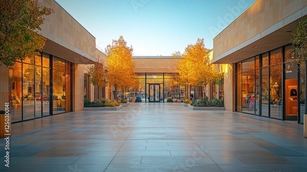 Obraz Autumn afternoon at a modern shopping plaza with vibrant trees and clear skies