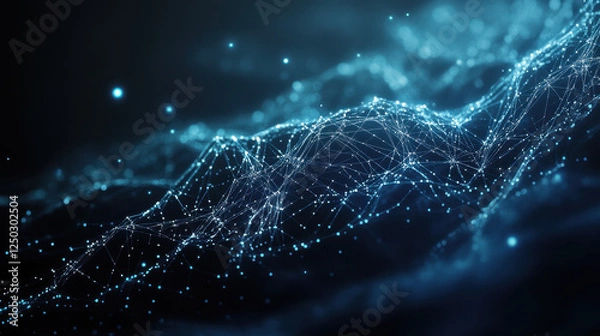 Fototapeta Abstract blue digital background with glowing connections and dots on a dark space