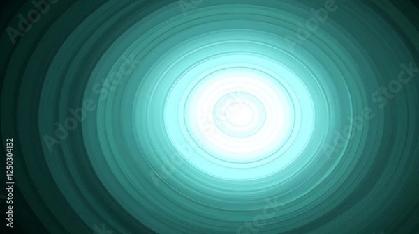 Fototapeta Teal concentric circles, bright center, background abstract