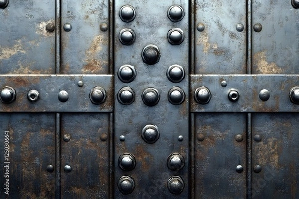 Fototapeta Rusted Vintage Metal Door with Rivets and Bolts Abstract Industrial Background