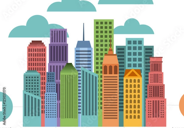 Fototapeta Colorful Urban Building Infographic Timeline Layout Design