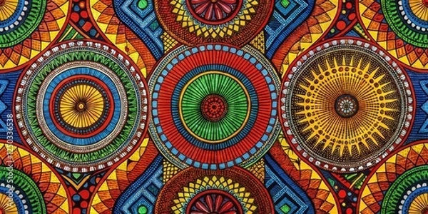 Fototapeta African print fabric with bright colors and patterns, textiles, fashion fabric