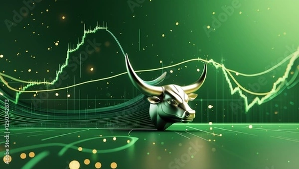 Fototapeta Stock market bull market trading Up trend of graph green background rising price Generative AI.