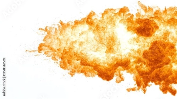 Obraz Dynamic explosion of bright orange flames, isolated on a white background, creating a dramatic visual effect, perfect for designs requiring intense fire imagery.