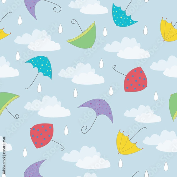 Fototapeta Seamless illustration. Set for your design. background with umbrellas