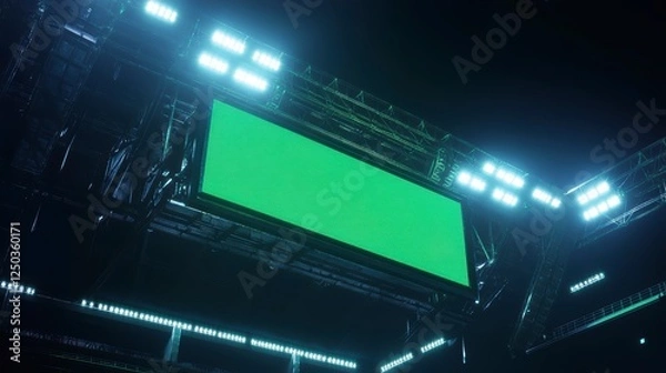 Fototapeta Blank digital billboard glowing green in stadium, ready for new website design