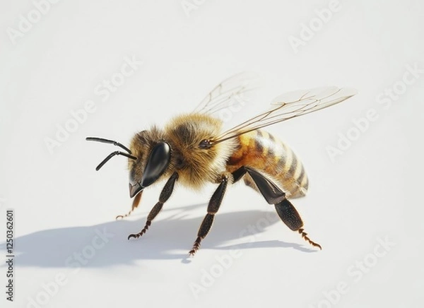 Fototapeta Honeybee close-up on white background