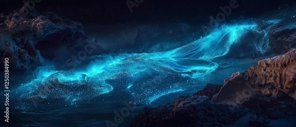 Fototapeta Mystical Ocean Scene with Glowing Waves and ethereal Light Effects