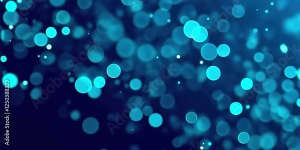 Fototapeta Abstract Blue Bokeh Grainy Background with Glowing Light Circles and Soft Defocused Particles