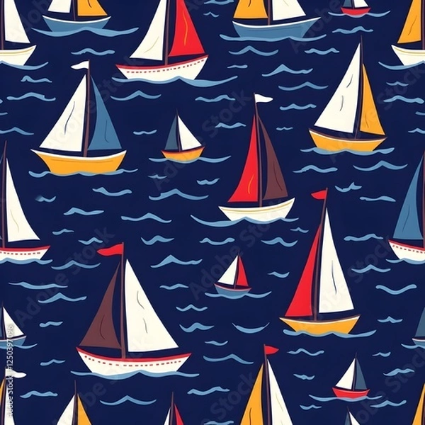 Fototapeta A Vibrant Seamless Sailboat Pattern