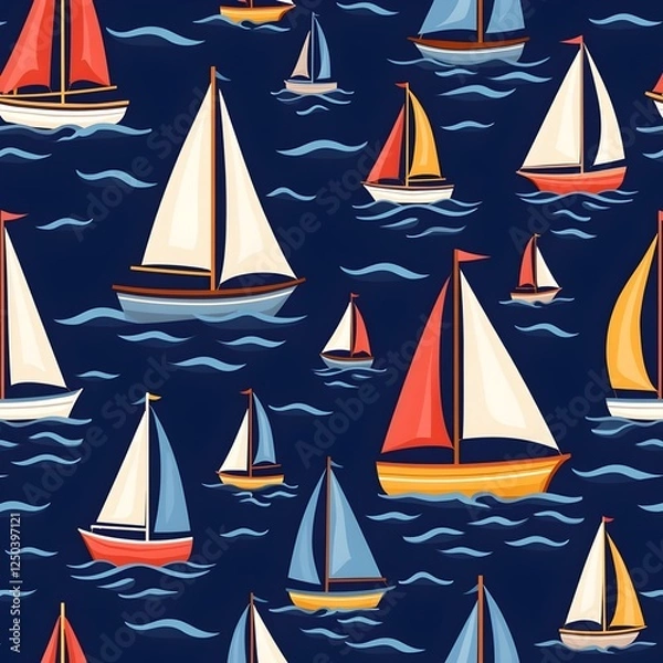 Fototapeta A Seamless Pattern of Vibrant Sailboats