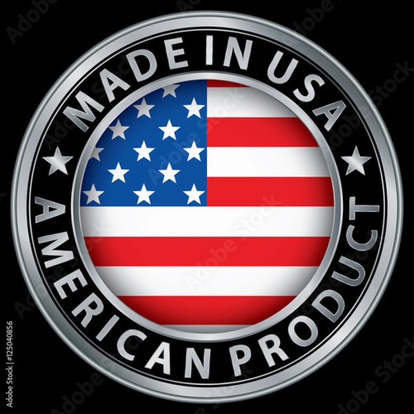 Obraz Made in the USA american product silver label with flag, vector
