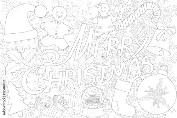 Fototapeta Merry Christmas isolated on the white background for coloring book