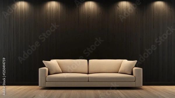 Obraz Modern Minimalist Sofa Against a Chic Dark Wall Setting