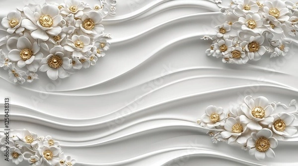 Obraz Elegant White Flowers on a Wavy White Background
