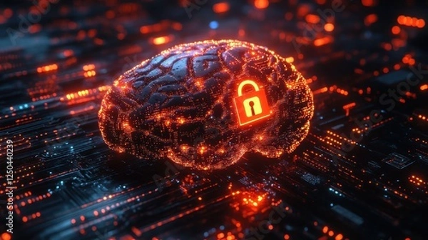 Obraz Digital AI brain with padlock symbol
