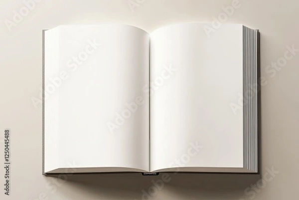 Fototapeta Open book, blank pages, neutral background, ready for content