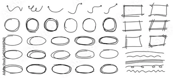 Fototapeta Hand drawn doodle collection. contain such circle, elipse, arrow, square, oval and marks.
vector illustration. editable file 