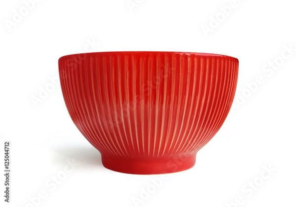 Fototapeta Red contemporary ceramic empty bowl isolated on white background