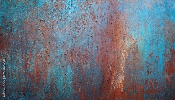 Obraz weathered metal surface with oxidized rust texture and vibrant blue patina for abstract background