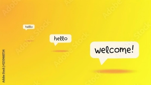 Fototapeta Friendly Greetings: Hello and Welcome Message Bubbles on Yellow Gradient