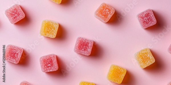 Obraz Colorful handmade fruit gummies scattered on pink background, evoking joy