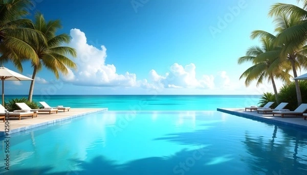 Fototapeta Luxury Infinity Pool with Ocean View at Tropical Villa