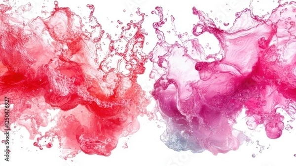 Fototapeta Vibrant Splash of Pink and Red Fluid Colors on White Background