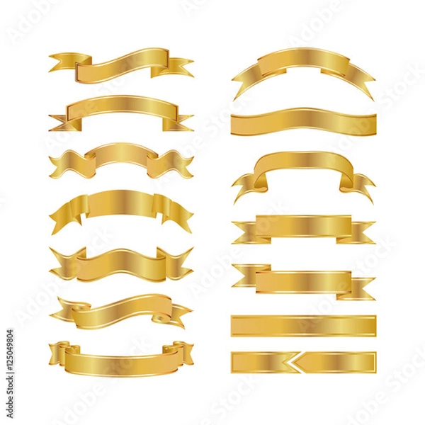 Fototapeta Golden Ribbons Isolated On White Background, Vector illustration, Graphic Design Useful For Your Design or banners for your text. Logo Symbols.