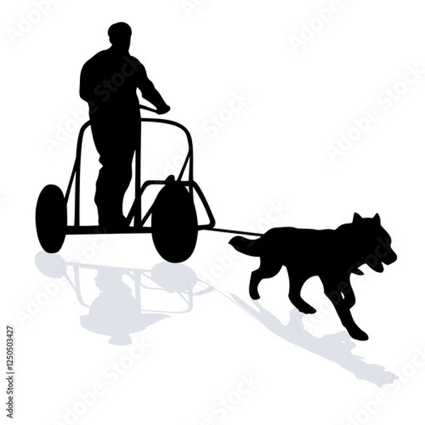 Fototapeta isolated illustration of dog carriage , black and white vector drawing, white background