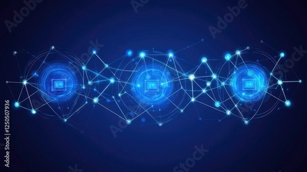 Fototapeta Abstract Digital Network with Glowing Nodes and Connections in a Futuristic Setting