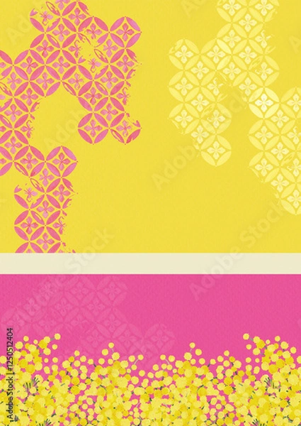 Obraz 和柄とミモザの背景素材　アカシア　和風　花柄　ジャパニーズモダンイベントチラシ