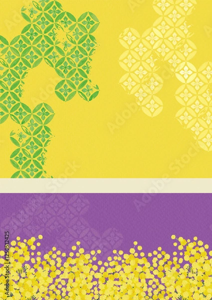 Fototapeta 和柄とミモザの背景素材　アカシア　和風　花柄　ジャパニーズモダンイベントチラシ