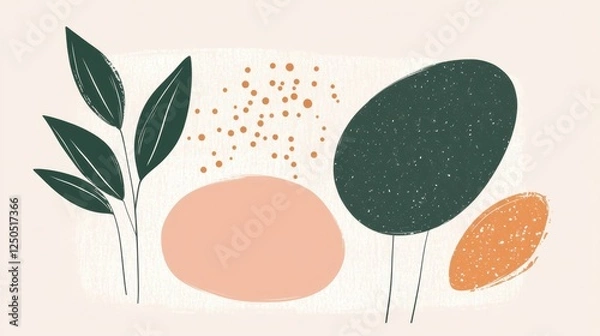 Fototapeta Abstract Botanical Shapes with Leaves and Organic Forms in Pastels