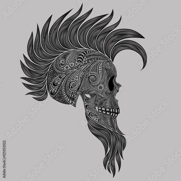 Fototapeta Vector human skull made of flowers with a Mohawk and a beard