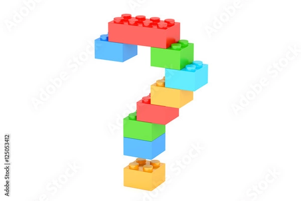 Fototapeta Question mark from plastic building blocks, 3D rendering