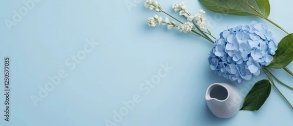 Fototapeta Minimalist Botanical Art Decor Detailed Blue Hydrangea on Canvas - Natural Elegance for Modern Interiors and Digital Marketing Aesthetics