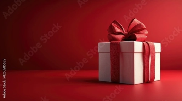 Fototapeta A closed gift box with a smooth, white exterior adorned with a large,