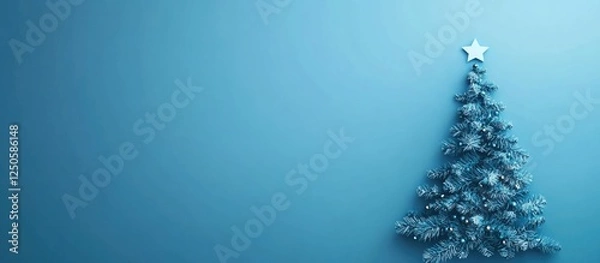 Fototapeta Minimalist Christmas tree on a serene blue background with empty space for personalized text or festive messages