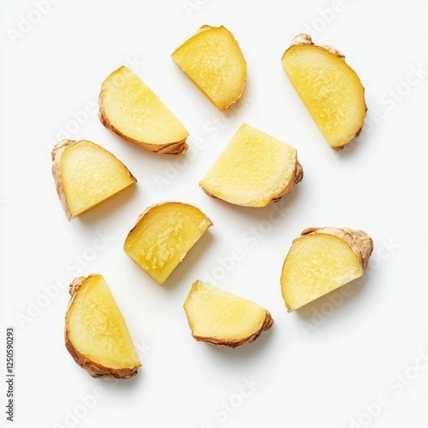Fototapeta Fresh Ginger Root Slices Food eat top   