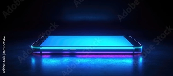 Fototapeta Smartphone Showcase with Neon Glow Highlighting Innovations and Features in Mobile Technology and Design Trends