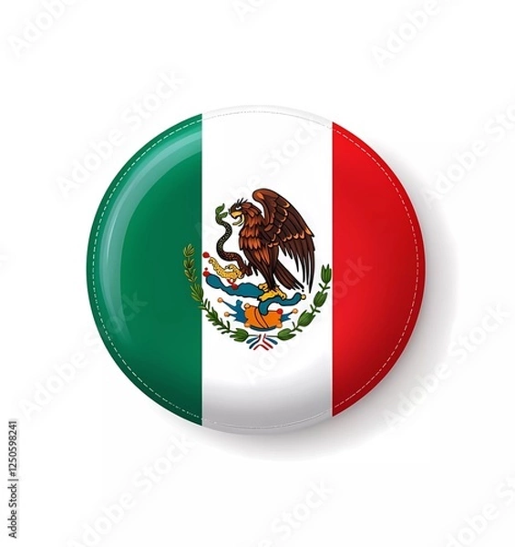 Obraz Mexican flag in the shape of a round icon, white background, vector style, 2D flat design, 