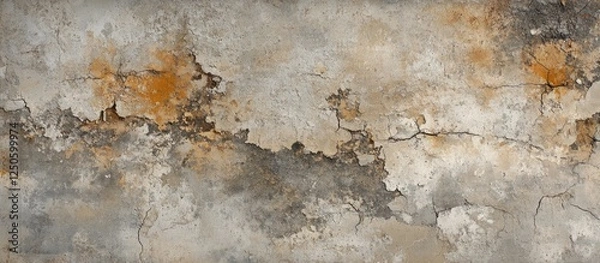 Fototapeta Weathered cracked wall texture with rust and peeling paint, showcasing the passage of time and architectural degradation.