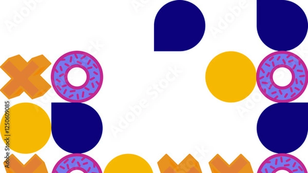 Fototapeta Colorful Geometric Donut Pattern with Abstract Shapes Vector Illustration
