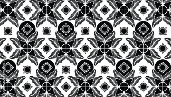 Obraz Seamless pattern with leaves. Black and white vector background