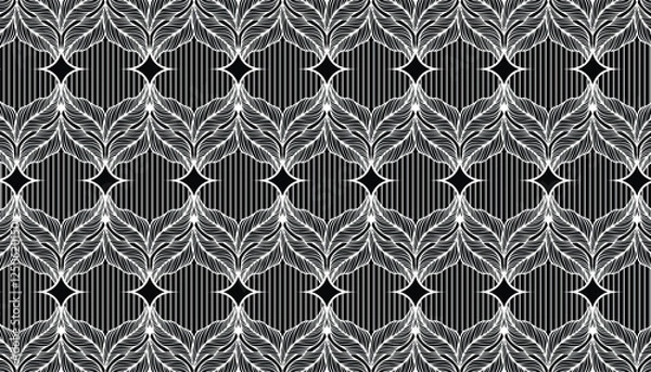 Fototapeta Seamless pattern with leaves. Black and white vector background